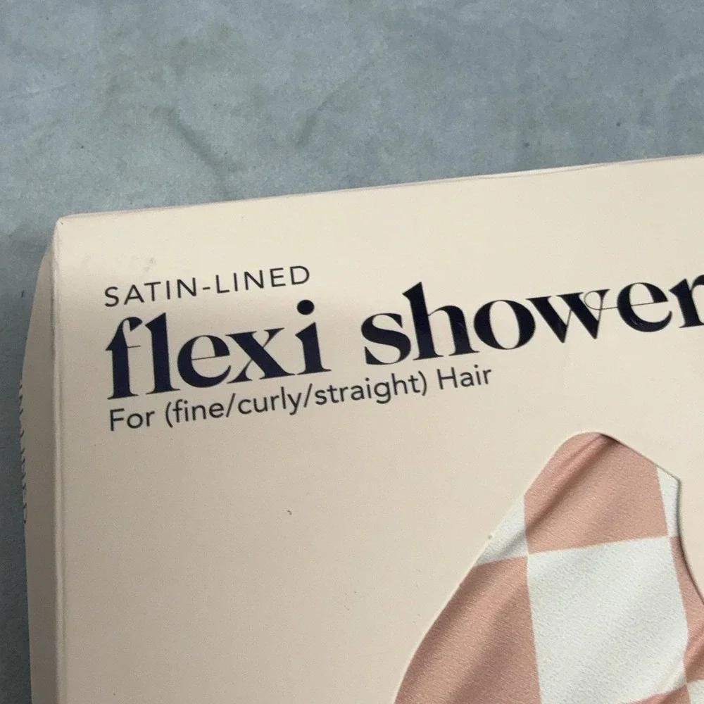 Kitsch Satin-Lined Flexi Shower Cap Terracotta Checker Hair Women Frizz-Free